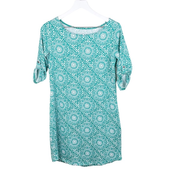 Lola Activewear Dress Green White Floral Medallion Print Women's Size Medium - Picture 1 of 6